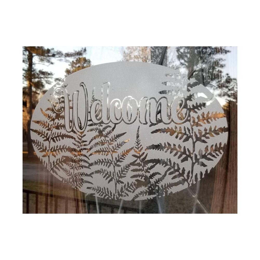 WELCOME adhesive decal etched glass vinyl fern 11×17 door decor